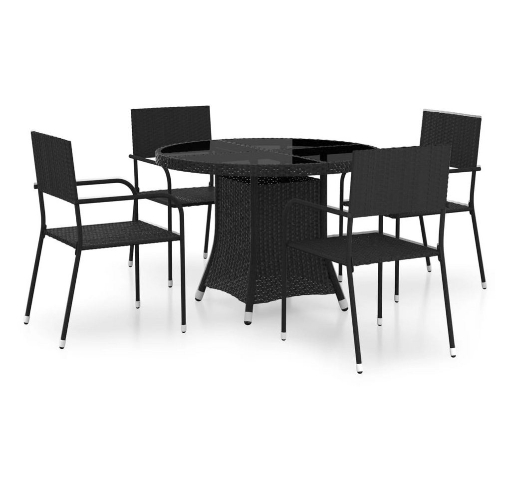 vidaXL Garten-Essgruppe 5-tlg. Garten-Essgruppe Poly Rattan Schwarz, (4-tlg) von Vidaxl