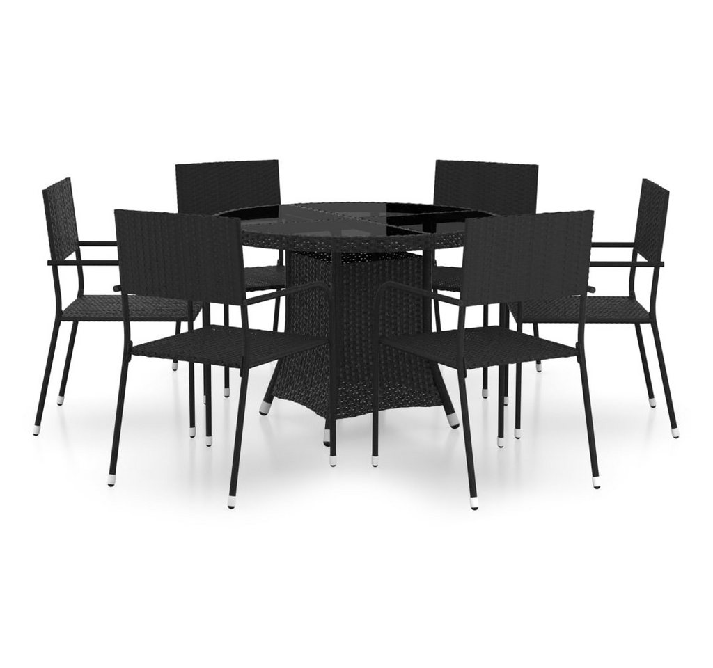 vidaXL Garten-Essgruppe 7-tlg. Garten-Essgruppe Poly Rattan Schwarz, (6-tlg) von Vidaxl