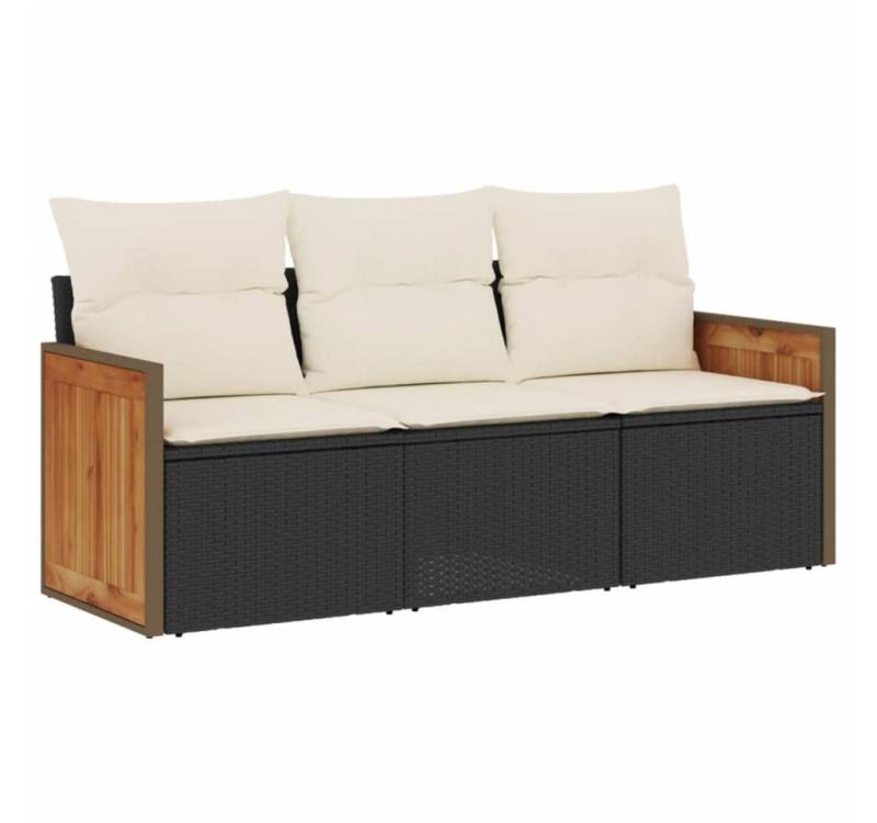 vidaXL Gartenlounge-Set 3-tlg. Garten-Sofagarnitur mit Kissen Schwarz Poly Rattan von Vidaxl