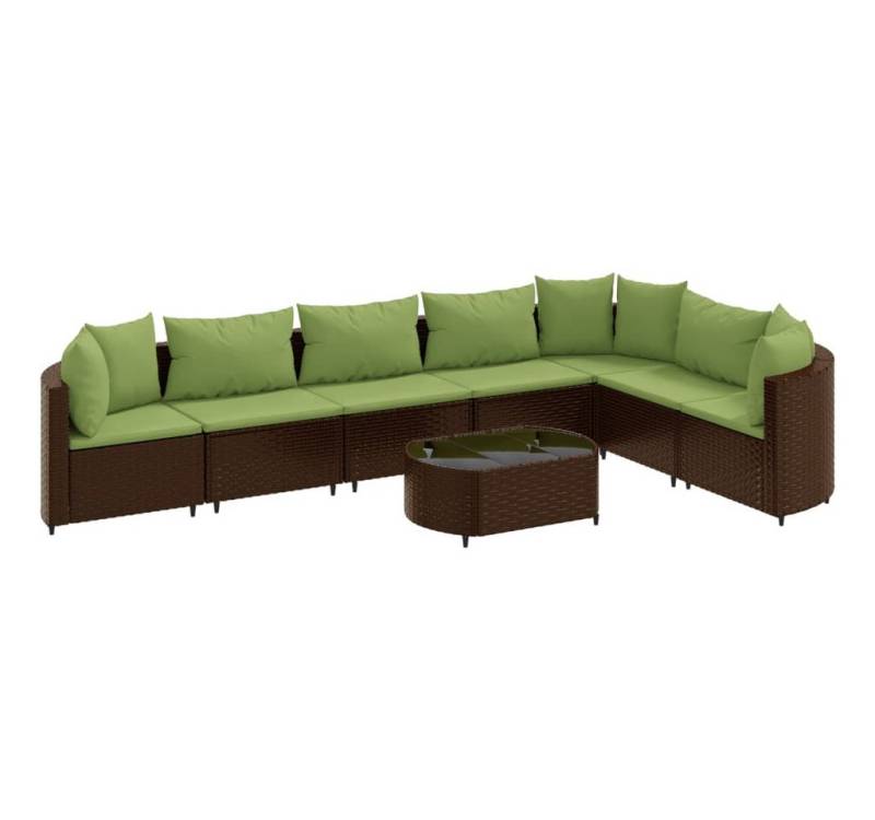vidaXL Gartenlounge-Set 8-tlg. Garten-Sofagarnitur mit Kissen Braun Poly Rattan, (7-tlg) von Vidaxl