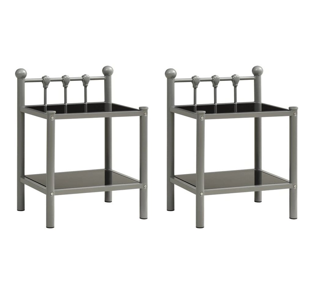 vidaXL Nachttisch Nachttische 2 Stk. Grau und Schwarz Metall und Glas (2-St) von Vidaxl