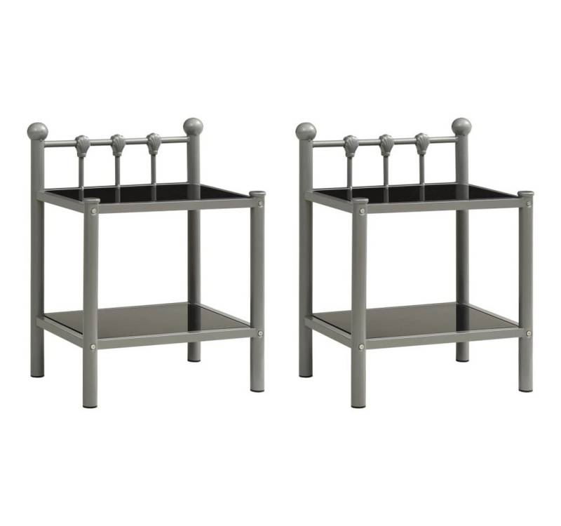 vidaXL Nachttisch Nachttische 2 Stk. Grau und Schwarz Metall und Glas (2-St) von Vidaxl