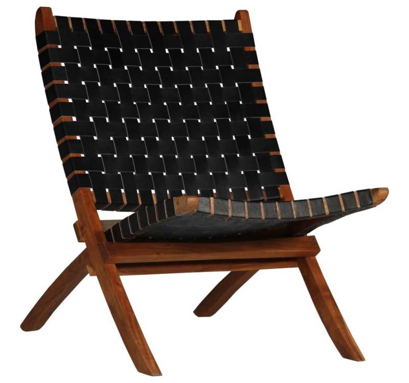 vidaXL Hocker Relaxstuhl Klappbar Kreuzstreifen Schwarz Echtleder (1 St) von Vidaxl