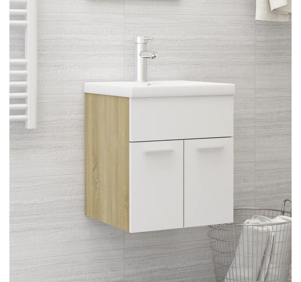 vidaXL Waschbeckenunterschrank Waschbeckenunterschrank mit Einbaubecken Weiß und Sonoma-Eiche (1-St) von Vidaxl