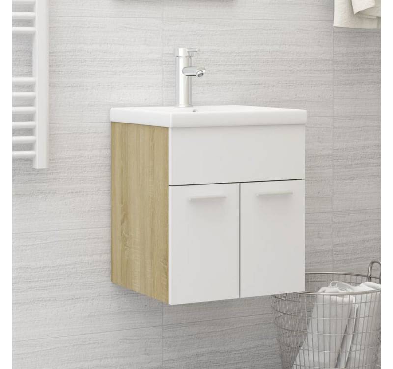 vidaXL Waschbeckenunterschrank Waschbeckenunterschrank mit Einbaubecken Weiß und Sonoma-Eiche (1-St) von Vidaxl