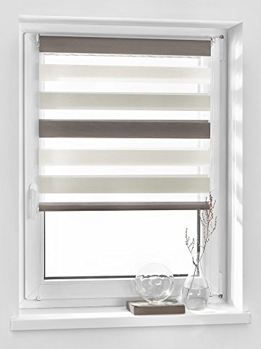 Vidella Doppelrollo zebra 3color Fenstermontage 64 cm, weiß / beige / bronze, ZTC-1 64 von Vidella