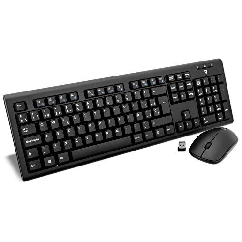 V7 CKW200ES Wireless Combo Tastatur und Maus Spanisches Layout (ES, Spanish, Media-Hot-Keys, USB Nano Receiver), Schwarz von V7