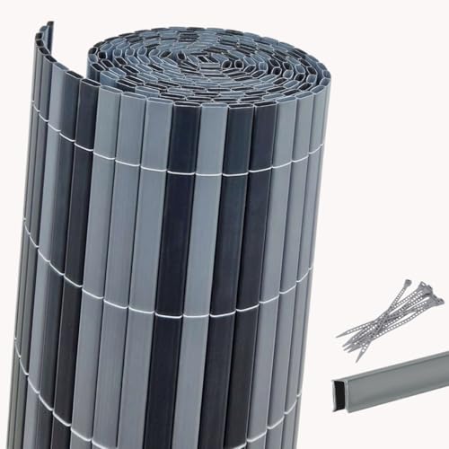 Videx Balkon Sichtschutzmatte 90 x 300cm, PVC durchgefärbt | 100% Blickdicht ohne Spalten | Made in Germany |Set|stabil, wetterfest | Sichtschutzzaun Balkonverkleidung|Graphit von Videx