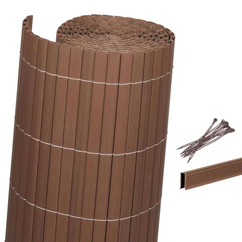 Videx PVC Sichtschutzmatte 100 x 300cm | 100% Blickdicht ohne Spalten | Made in Germany |Set|stabil, wetterfest Sichtschutzmatte Balkonumspannung|nussbaum von Videx