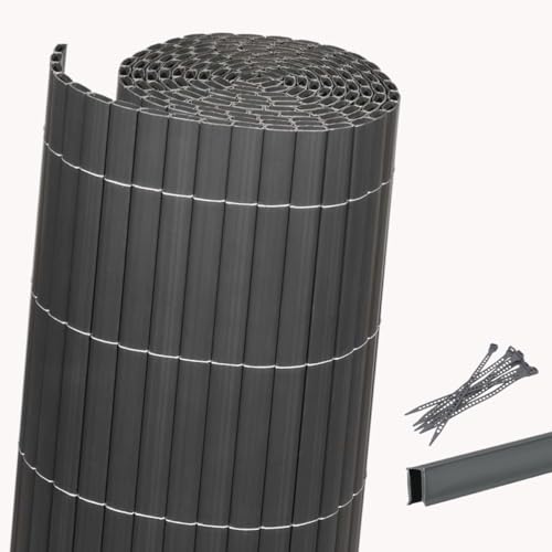 Videx Sichtschutzmatte PVC 90 x 300cm | 100% Blickdicht ohne Spalten | Made in Germany |Set|stabil, wetterfest Sichtschutzmatte Balkonumspannung|anthrazit von Videx