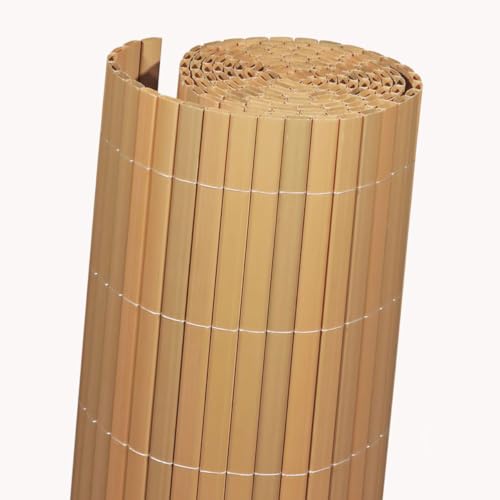Videx Sichtschutzmatte PVC Rügen | Teak |100 x 300 cm| 100% Blickdicht ohne Abstand zwischen Röhrchen | Premium-Qualität Made in Germay |stabile wetterfeste Balkonverkleidung von Videx