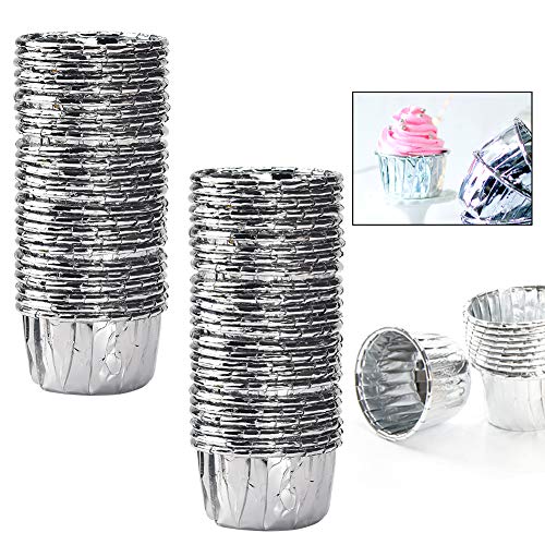 Silberne Backförmchen, 100 Stück, metallische kleine Backförmchen, Cupcake-Förmchen, Kuchenpapier, Folie, metallische Muffinförmchen, Backförmchen für Thanksgiving, Weihnachten, Party, Silber von Vidillo