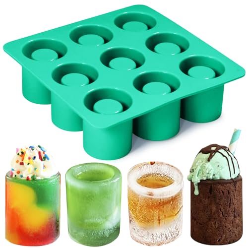 Vidotim Schnapsglas-Silikonformen, 9 Mulden, rund, Silikon-Backset für Schokolade, Süßigkeiten, Eiswürfelformen für Gefrierschrank, Grün von Vidotim