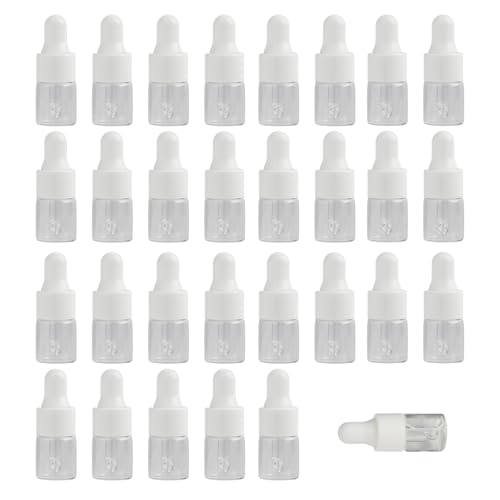 Vidsmow 30 Stück Mini Pipettenflasche 2ml, kleine Glasfläschchen mit Tropfpipette, Mini Glasflaschen für ätherische Öle, Duftölproben, Kosmetik, DIY, Reisebehälter, Glasfläschchen leer von Vidsmow