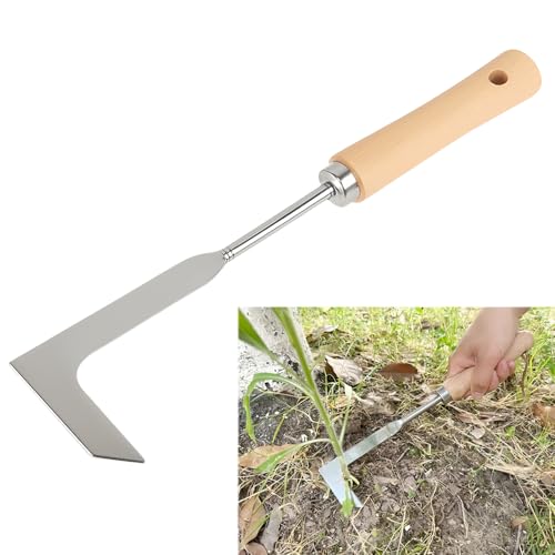 Vidsmow 30 cm Unkrautentfernungswerkzeug mit ergonomischem Holzgriff, gezackter Rand, Edelstahl-Unkrautentferner für effizientes Jäten in Gärten, Terrassen und Pflastersteinen von Vidsmow