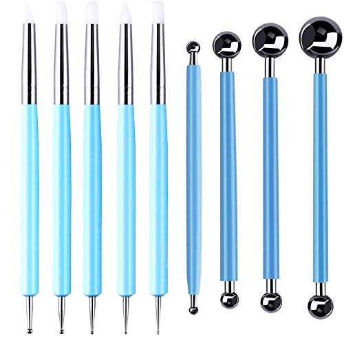 Ton Werkzeug, VieVogue Keramik Tool Double-End Modellier-Werkzeug Set 4pcs Ball Stylus Dotting Tools 5pcs Fimo Knete Modellierwerkzeug Silikon für Skulptur Schnitzen Kunstbedarf von VieVogue