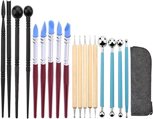 VieVogue Polymer Clay Werkzeug, 18pcs Polymer Ton Werkzeug Modellierwerkzeuge Set Keramik Skulptur Kit mit Tragbar Aufbewahrungstasch Dotting Tool Silikon Ball Tool von VieVogue