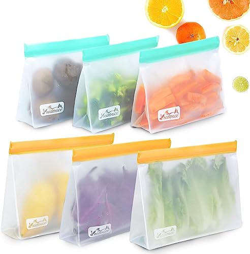 Viedouce 6 Stück Lebensmittel Beutel Wiederverwendbare,Aufbewahrungsbeutel Lebensmittel,PEVA Silikon Beutel Gefrierbeutel Wiederverwendbare,Reusable Food Ziplock Bag,Zip Beutel von Viedouce