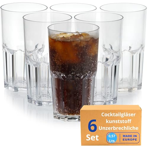 Plastik Wassergläser Saftgläser longdrinkgläser cocktailgläser kunststoff Unzerbrechliche | hartplastik Plastikbecher | Wiederverwendbar und Spülmaschinenfest | 0,57L - Gläser set - 6 Stück von Vieira Home