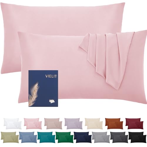 Kissenbezug 40 x 80 Öko-Zertifikat Weich Kopfkissenbezug 40x80 2er Set Mikrofaser Kopfkissen 40x80 Bezug Rosa Kissenhülle Für Kissen 40x80 Resistent Hypoallergen Vielit von Vielit
