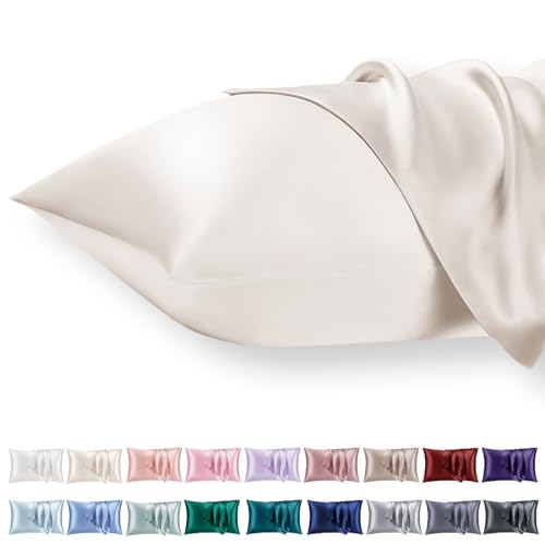 Satin Kissenbezug 40 x 80 2er Set,Weich wie EIN Silk Pillowcase,wie Seidenkissenbezug Geeignet für Curly Haar,Satin Kopfkissenbezug mit Reißverschluss Vielit Kissenbezüge Beige Kissenhülle von Vielit