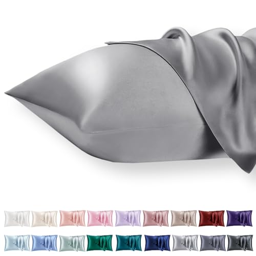 Vielit 2er Set Satin Kissnbezug 50x70 mit Zip,Weich wie EIN Silk Pillowcase,wie Seidenkissenbezug Geeignet für Curly Haar,Satin Kopfkissenbezug Kissenbezüge Grau Kissenhülle von Vielit