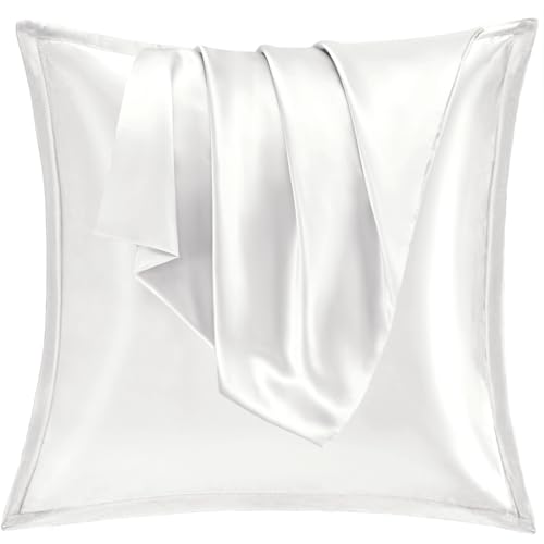Vielit 2er Set Satin Kissnbezug 60x60 mit Zip,Weich wie EIN Silk Pillowcase,wie Seidenkissenbezug Geeignet für Curly Haar,Satin Kopfkissenbezug Kissenbezüge Weiß Ivory Kissenhülle von Vielit