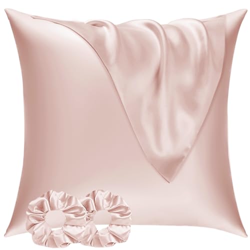 Vielit Satin Kissenbezug 65x65 2er Set & 2 Haargummis, Satin Kopfkissenbezug 65x65 Rosa, Weich wie Seidenkissenbezug 65x65,Bessere Pflege als Silk Pillosecase,Kissenhülle Kissenbezug für Haar und Haut Vielit Satin Kissenbezug 65x65 2er Set & 2 Haargummis, Satin Kopfkissenbezug 65x65 Rosa, Weich wie Seidenkissenbezug 65x65,Bessere Pflege als Silk Pillosecase,Kissenhülle Kissenbezug für Haar und Haut von Vielit