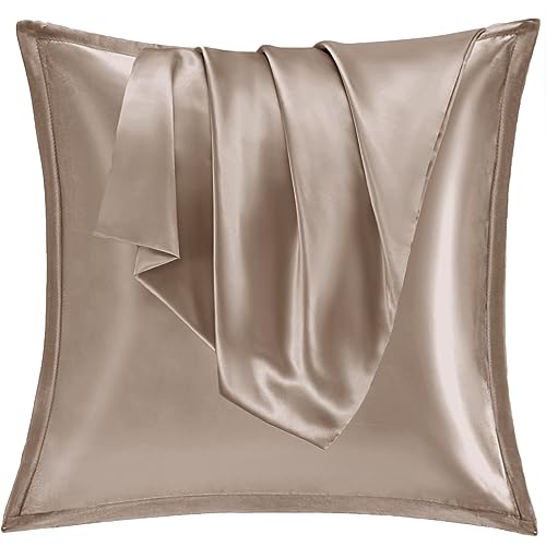 Vielit 2er Set Satin Kissenbezug 65x65 Braun, Weich wie Seidenkissenbezug,Bessere Pflege als Silk Pillosecase,Satin Kopfkissenbezug 65x65 Kissenhülle für Haar und Haut mit Reißverschluss von Vielit