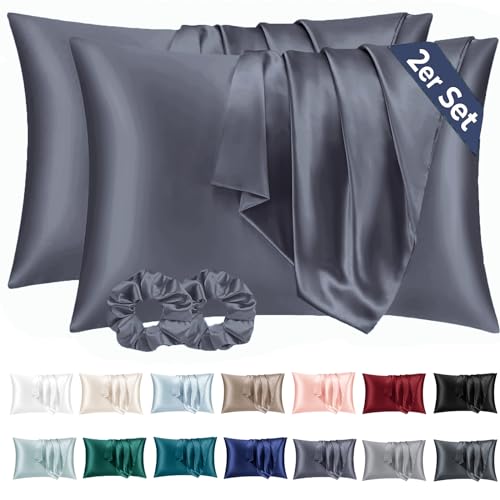 Vielit 2 Stück Satin Kissenbezug 70 x 40 Blau-violett, Weich wie Seidenkissenbezug, Bessere Pflege als Silk Pillosecase, Satin Kopfkissenbezug Kissenhülle für Haar und Haut kommt mit 2 Haargummis von Vielit