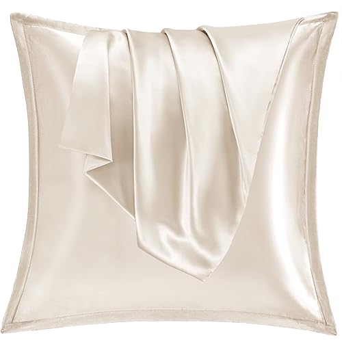 Vielit 2er Set Satin Kissnbezug 80x80 mit Zip,Weich wie EIN Silk Pillowcase,wie Seidenkissenbezug Geeignet für Curly Haar,Satin Kopfkissenbezug Kissenbezüge Beige Kissenhülle von Vielit