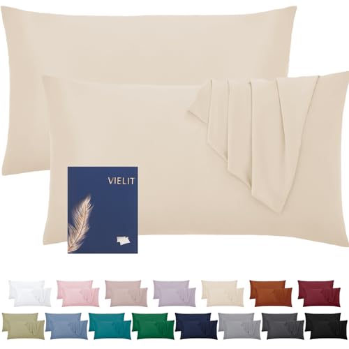 Vielit Kissenbezug 40 x 80 Hell Beige Weich Kopfkissenbezug 40x80 2er Set Mikrofaser Öko-Zertifikat Resistent Hypoallergen von Vielit