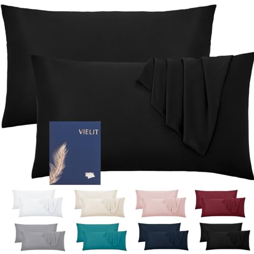 Vielit Kissenbezug 40x60 Schwarz Weich Kopfkissenbezug 40x60 2er Set Mikrofaser Kissenbezüge 40x60 Kissenhülle Für Kissen 40x60 Öko-Zertifikat Resistent Hypoallergen von Vielit