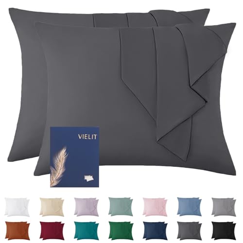 Vielit Kissenbezug 60x80 Anthrazit Weich Kopfkissen 60x80 2er Set Mikrofaser Deko Kissenhülle Für Kissen 60x80 Öko-Zertifikat Resistent Hypoallergen von Vielit