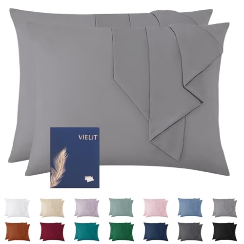 Vielit Kissenbezug 60x80 Grau Weich Kopfkissen 60x80 2er Set Mikrofaser Deko Kissenhülle Für Kissen 60x80 Öko-Zertifikat Resistent Hypoallergen von Vielit