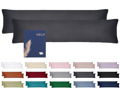 Vielit Seitenschläferkissen Bezug 40 x 145 2er Set Kissenbezug 40x145 Seitenschläfer Kopfkissenbezug Weich Kissenbezüge Kissenhülle Öko-Zertifikat Anthrazit von Vielit