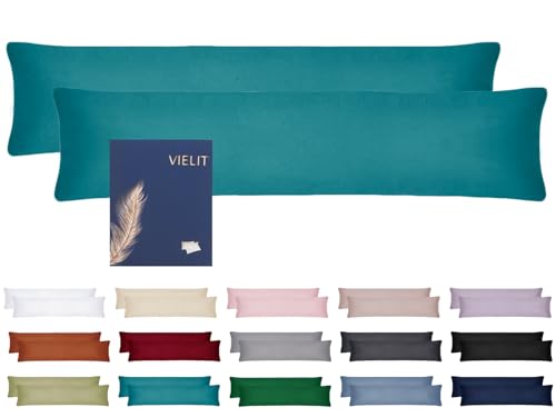 Vielit Seitenschläferkissen Bezug 40 x 145 2er Set Kissenbezug 40x145 Seitenschläfer Kopfkissenbezug Weich Kissenbezüge Kissenhülle Öko-Zertifikat Petrol von Vielit