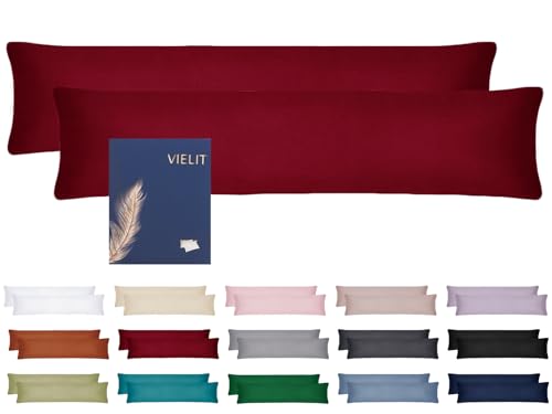 Vielit Seitenschläferkissen Bezug 40 x 145 2er Set Kissenbezug 40x145 Seitenschläfer Kopfkissenbezug Weich Kissenbezüge Kissenhülle Öko-Zertifikat Rot von Vielit