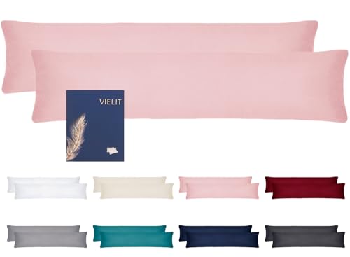 Vielit Seitenschläferkissen Bezug 40 x 145 2er Set Kissenbezug 40x145 Seitenschläfer Kopfkissenbezug Weich Kissenbezüge Kissenhülle Öko-Zertifikat Rosa von Vielit