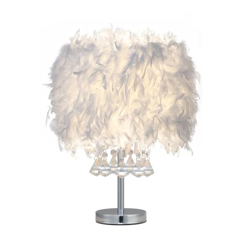 Vielllliving Kristall Nachttisch Feder Tischlampe, 45 cm x 30 cm x 20 cm, für Schlafzimmer, Wohnzimmer, Esszimmer, Büro, Wohnkultur von Vielllliving