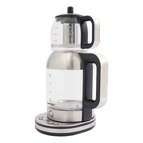 Glas Wasserkocher mit Warmhaltefunktion und Teesieb, Edelstahl Teekocher 40-100°C 2L+1L 2000W Abschaltautomatik von Vielrosse