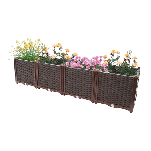 Hochbeet aus Kunststoff, Gartenbeet Pflanzkasten mit 4 Staufächern, Pflanzkübel 156x39x38cm für Balkone Gärten Terrassen Innenhöfe usw Tiefbraun von Vielrosse