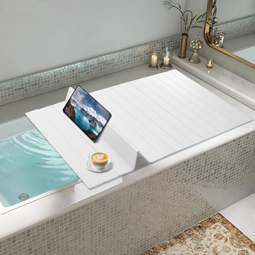 PVC-Badewannenabdeckung, Modern weiß Zusammenklappbare Wannenabdeckung mit Tragfähigkeit 5kg wasserfest (170x70x0.65cm) von Vielrosse