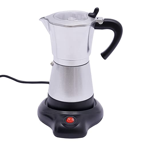 Vielrosse Espressokocher Elektrisch, 480W Mokkakocher mit Basis, 1-6 Tassen Kaffeemaschine 360° Drehbar Basis Geeignet Abschaltautomatik für Zuhause Büro Reisen (Silber) von Vielrosse