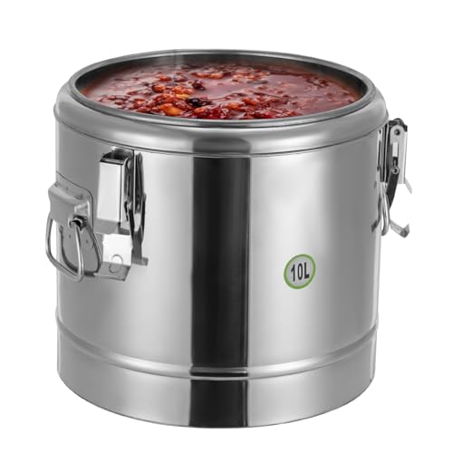 Vielrosse Transport Thermobehälter, 10L Edelstahl Lebensmittel Isoliert Eimer mit Deckel und Verschlussklammer, isolierter Suppentransporter mit Seitlichen Tragegriffen von Vielrosse
