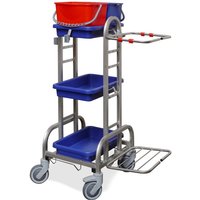 Reinigungswagen Edelstahl III, 2x 10 Liter, Halterahmen für 120-Liter-Abfallsack, 3 Auffangschalen von EVO-PRODUCTS