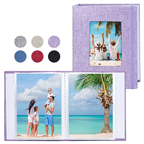 Vienrose Fotoalben Klein 10x15 Fotos 2 Pack Leinen Cover mit Frontfenster, Einsteckalbum 26 Seiten mit 52 Fotos, Aufbewahrung von Kunstwerken oder Postkarten Purple von Vienrose