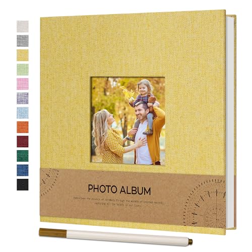 Vienrose Fotoalbum Selbstklebend Einkleben 10x15 Klein Leinen Photo Album mit 40 Weißen Seiten, Hochzeit Jahrestag Geburtstag Fotoalben mit Einem Kugelschreiber, 17x18cm, Gelb von Vienrose