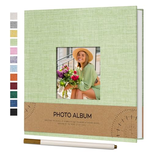 Vienrose Fotoalbum Selbstklebend Einkleben 10x15 Klein Leinen Photo Album mit 40 Weißen Seiten, Hochzeit Jahrestag Geburtstag Fotoalben mit Einem Kugelschreiber, 17x18cm, Grasgrün von Vienrose