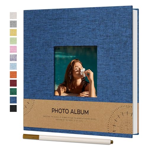 Vienrose Fotoalbum Selbstklebend Einkleben 10x15 Klein Leinen Photo Album mit 40 Weißen Seiten, Hochzeit Jahrestag Geburtstag Fotoalben mit Einem Kugelschreiber, 17x18cm, Marineblau von Vienrose